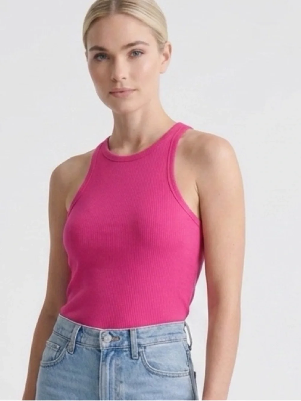 Women's Ribbed Sleeveless Tank Top - Hot Pink